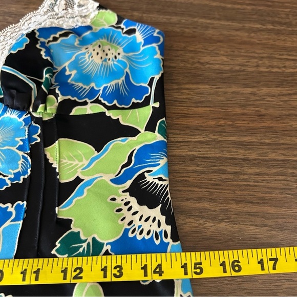 ❤️ MIXIT Floral Lace Trim Camisole Top - Blue and Black petite S - Picture 9 of 10